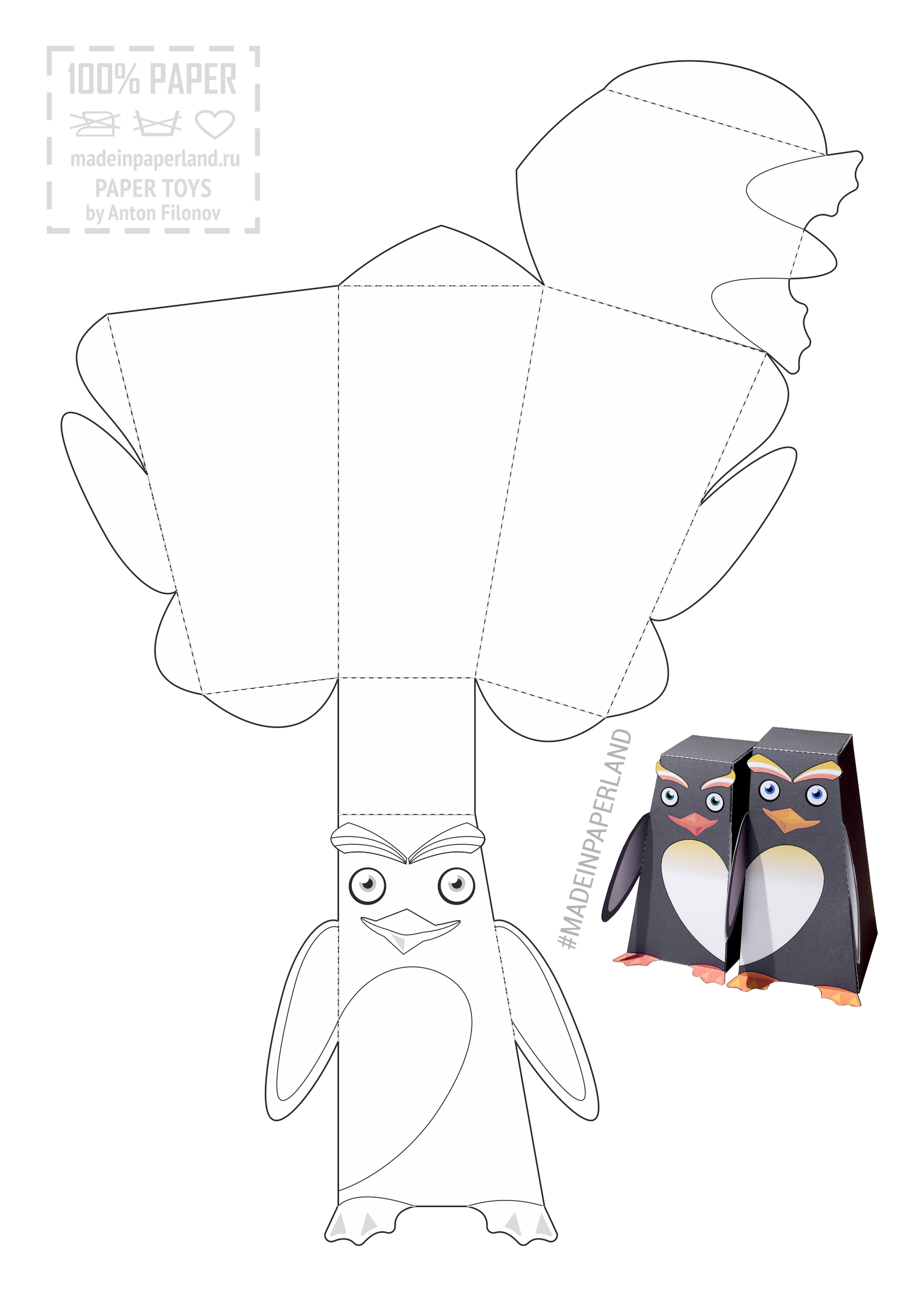 Penguins in love paper model - Free printable paper models by Anton Filonov