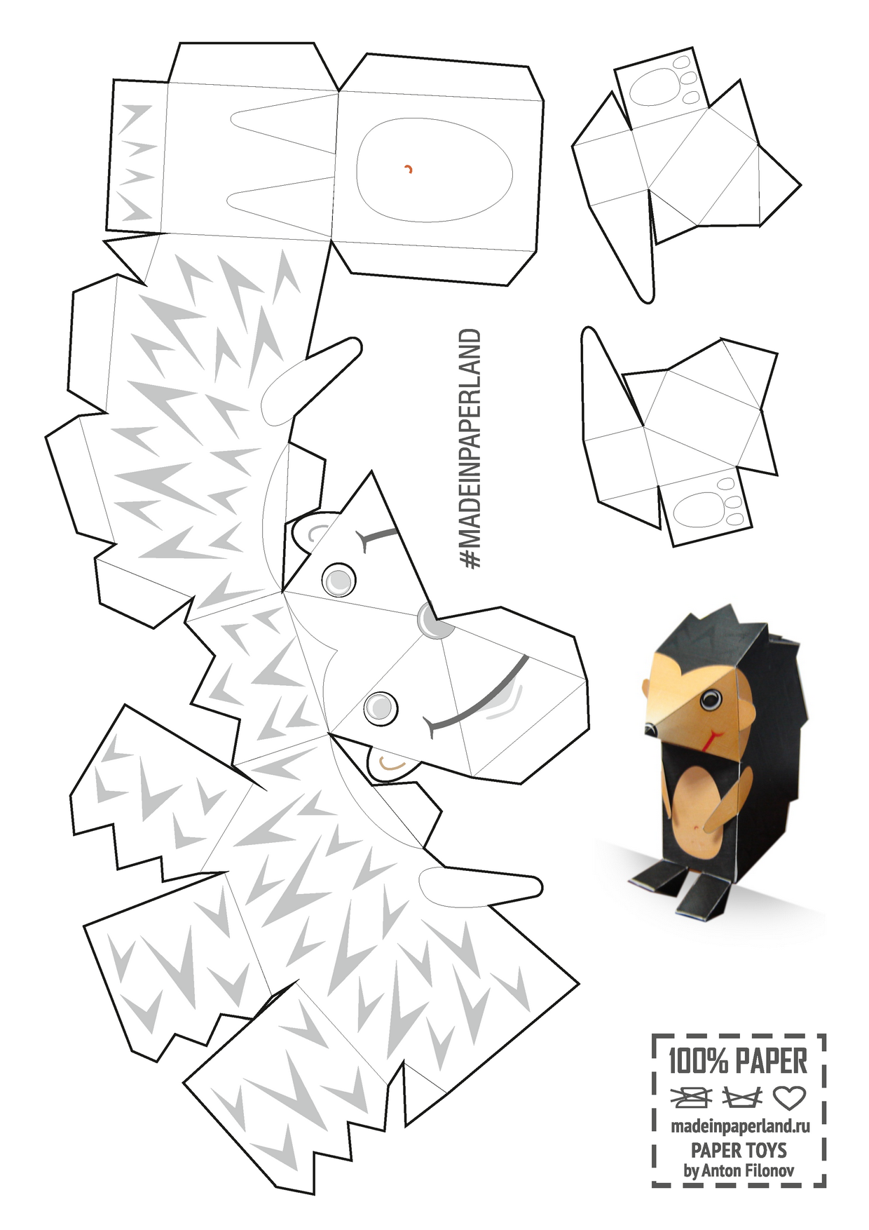 Hedgehog Paper Model Free Printable Paper Models By Anton Filonov